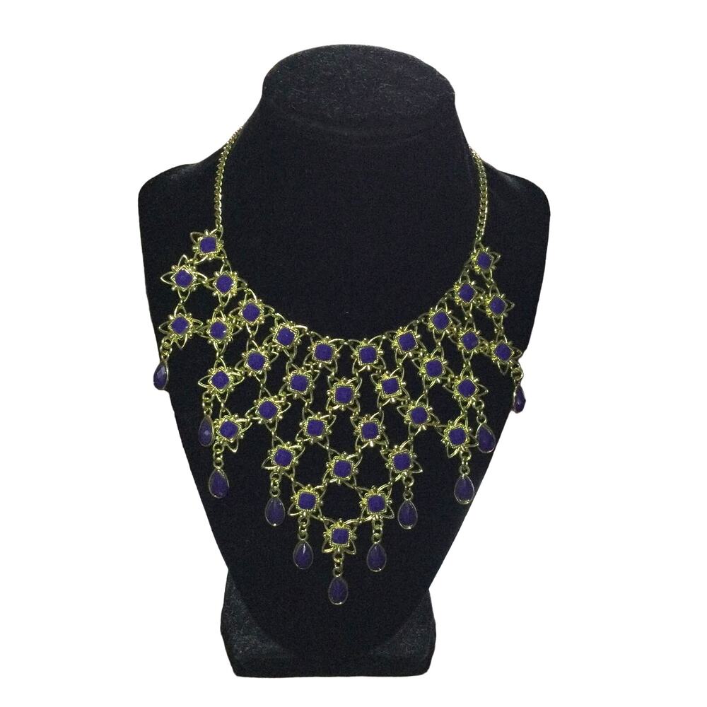 Adoriana Gemstone Bib Gold Tone Waterfall Cascading Fashion Statement Necklace